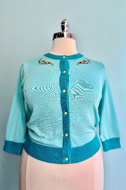 Chameleons Embroidered Skye Cardigan in Blue by Miss Lulo