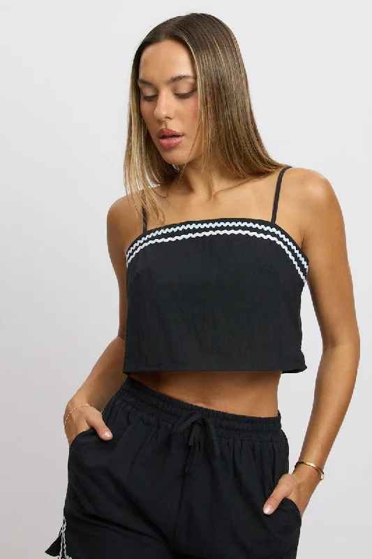 Black Cami Top Sleeveless Ric Rac