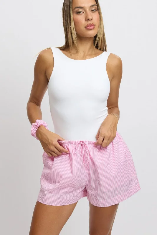 Pink Stripe Shorts Mid Rise