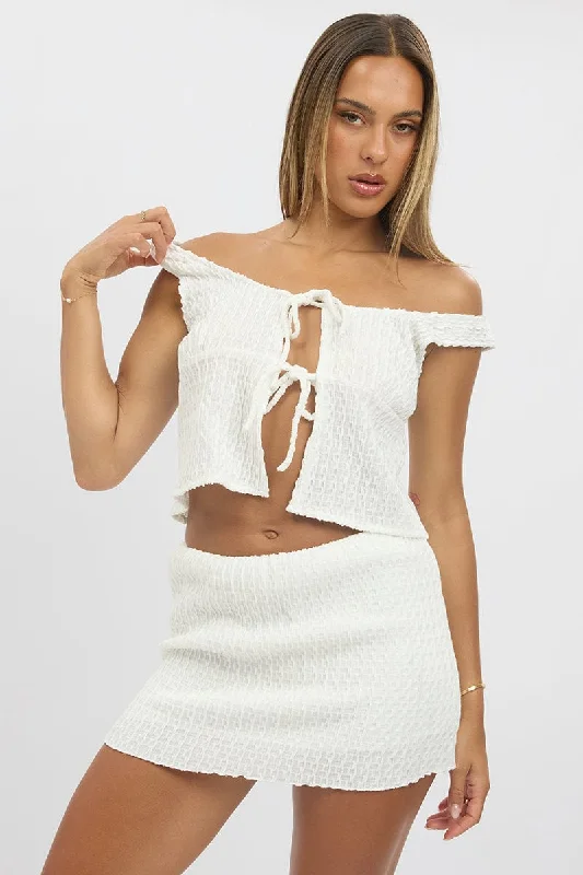 White Tie Front Top Sleeveless Textured