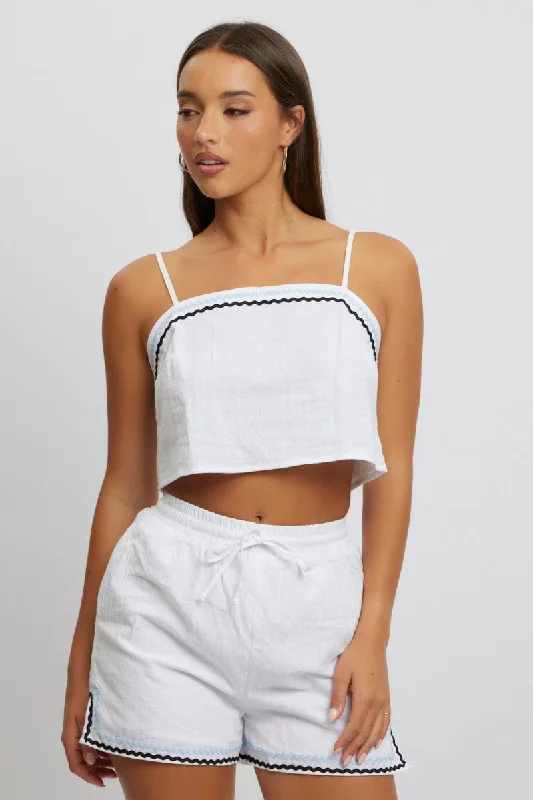 White Cami Top Sleeveless Ric Rac