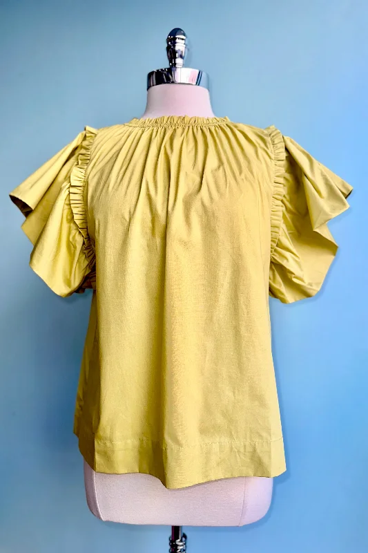 Chartreuse Ruffle Short Sleeve Top