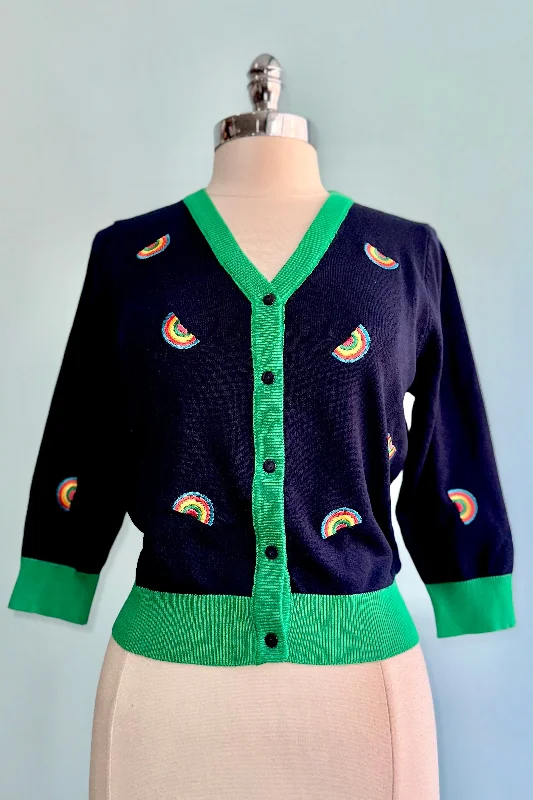 Rainbows Embroidered Skye Cardigan in Navy by Miss Lulo