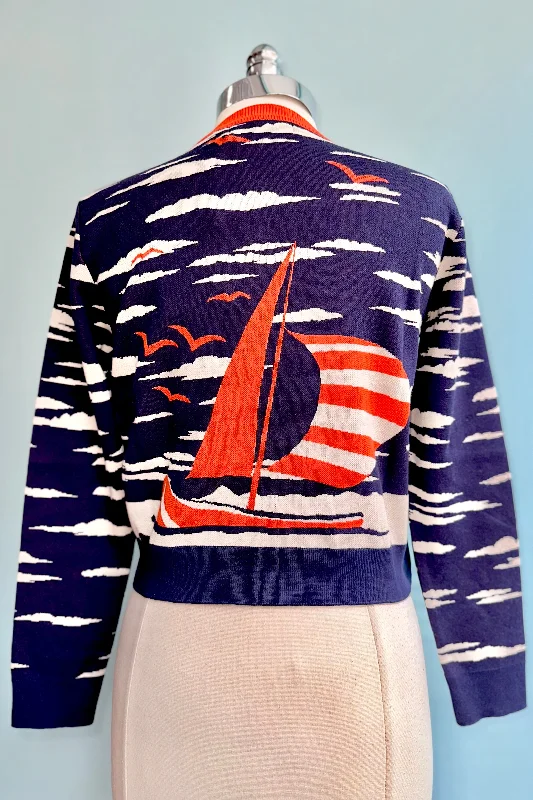 Navy Sailing Boat Jacquard Vera Cardigan by Palava