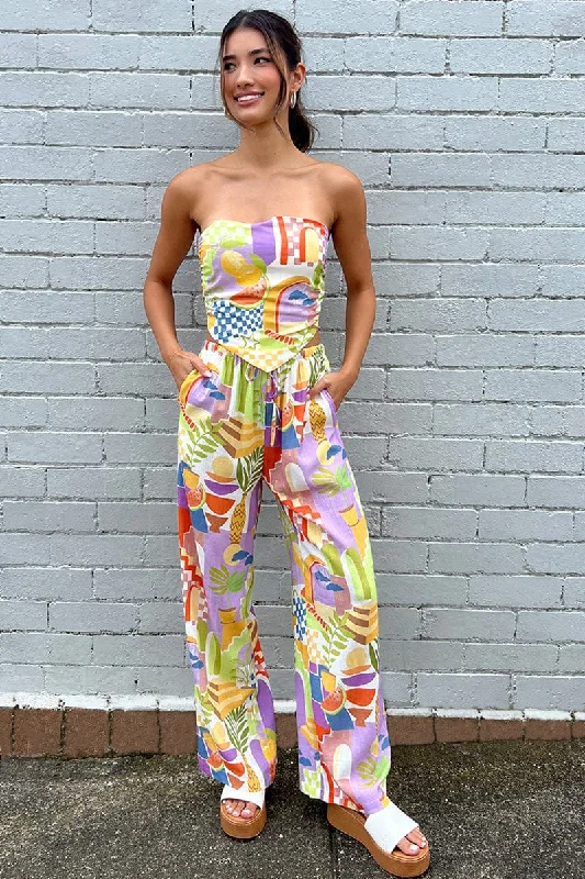 Multi Abstract Wide Leg Pants High Rise