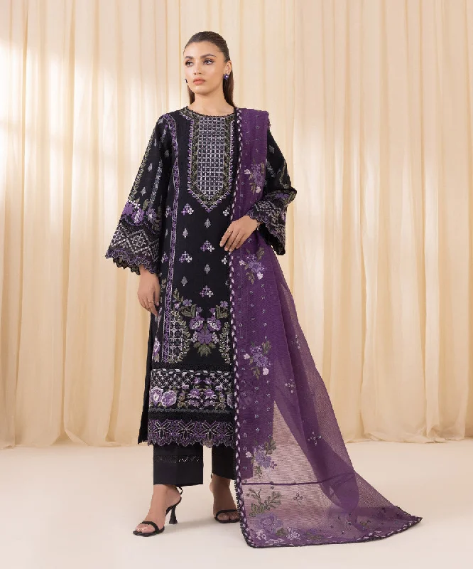 3 Piece - Embroidered Cotton Jacquard Suit