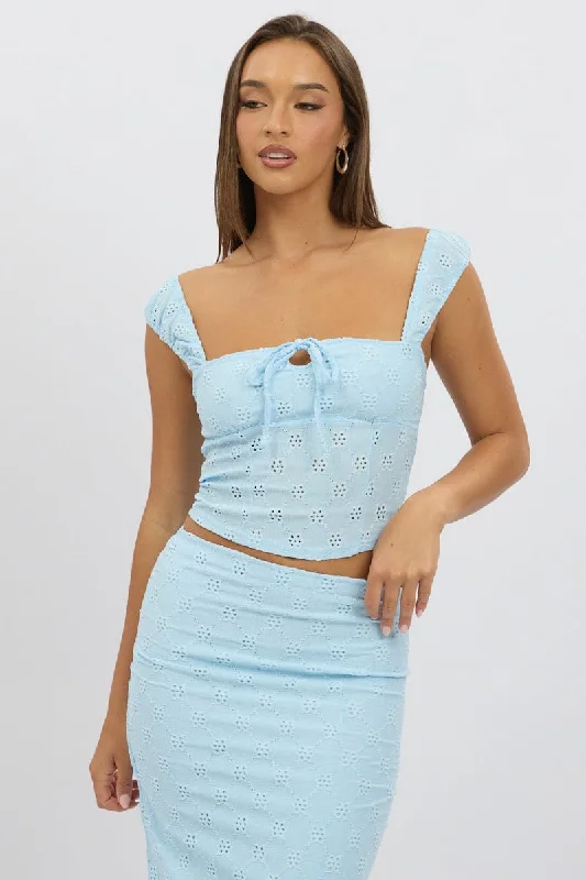 Blue Eyelet Top Sleeveless