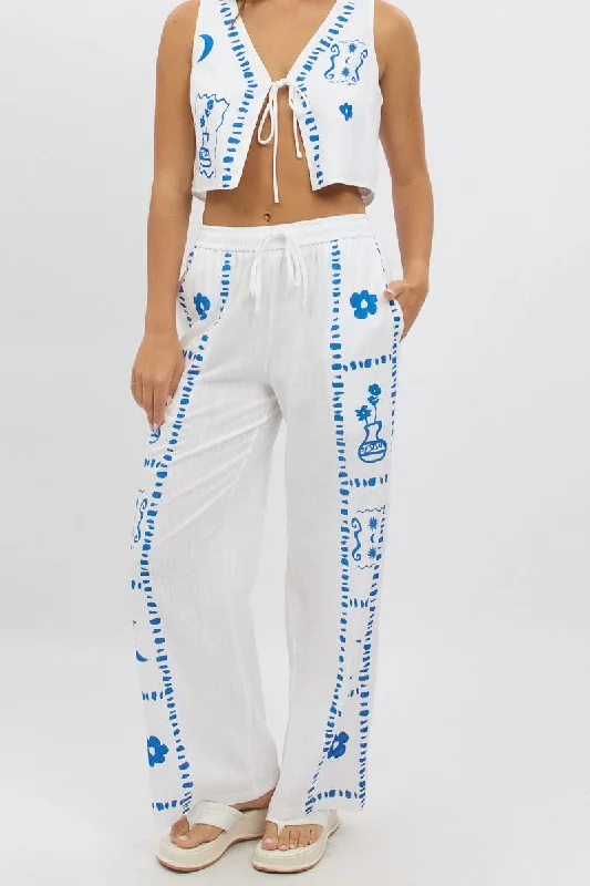 White Wide Leg Pants Elasticated Waist