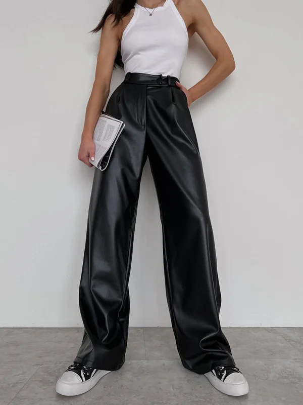 BerryBetty - Faux Leather Wide Leg Pants