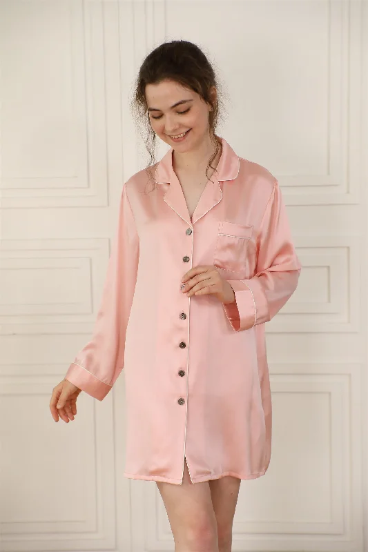 Silk Nightshirt sleep pajama dress boyfriend Long Sleeves