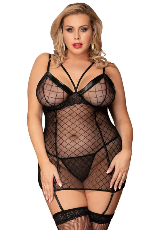 YesX Plus Size Black Chemise