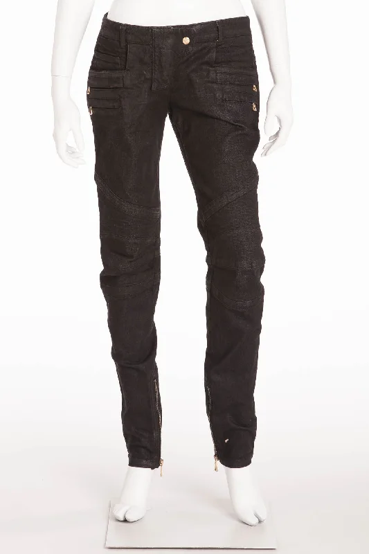 Balmain - Black Skinny Moto Style Jeans - FR 40