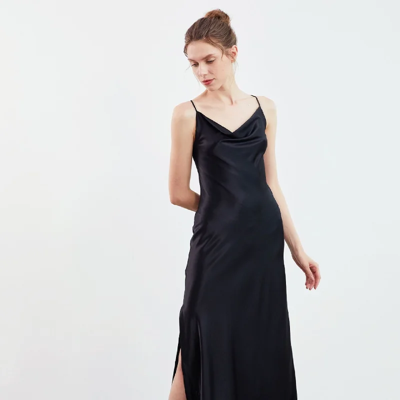 Cowl Neck Open Back Silk slip Dress Max Luxury bridesmaid nightgown