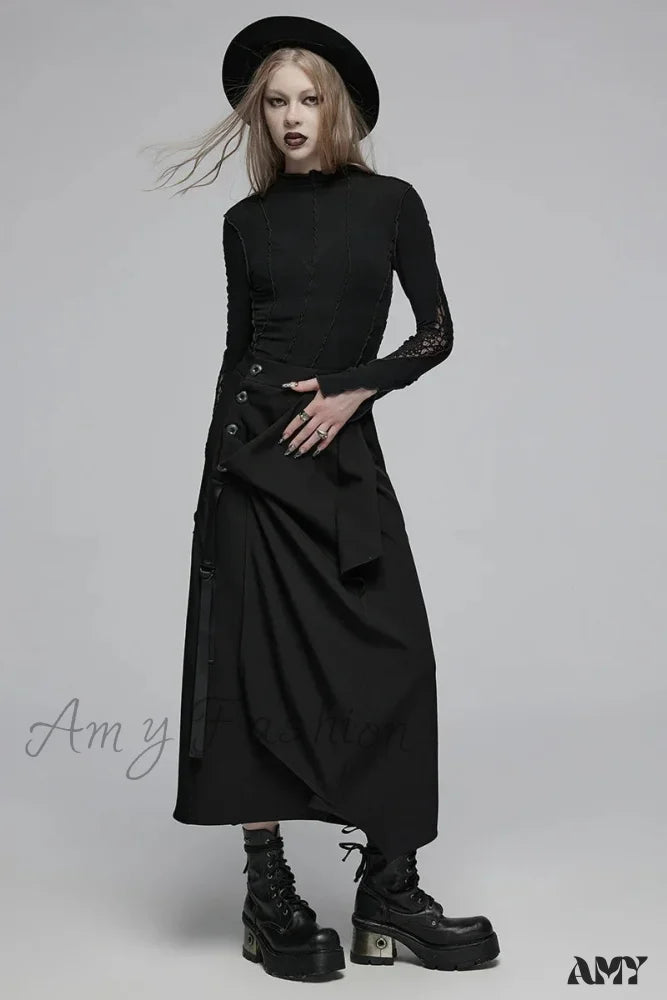 Skirt Deconstructed Loose Casual Irregular Daily Waisted Medium Women's High Black