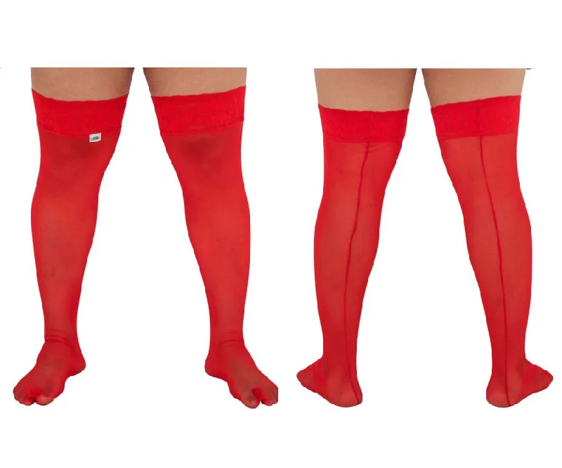 CandyMan 99533X Mesh Thigh Highs Red Plus Sizes