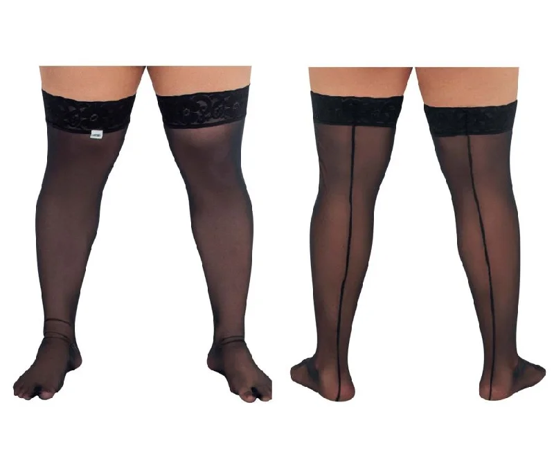 CandyMan 99533X Mesh Thigh Highs Black Plus Sizes