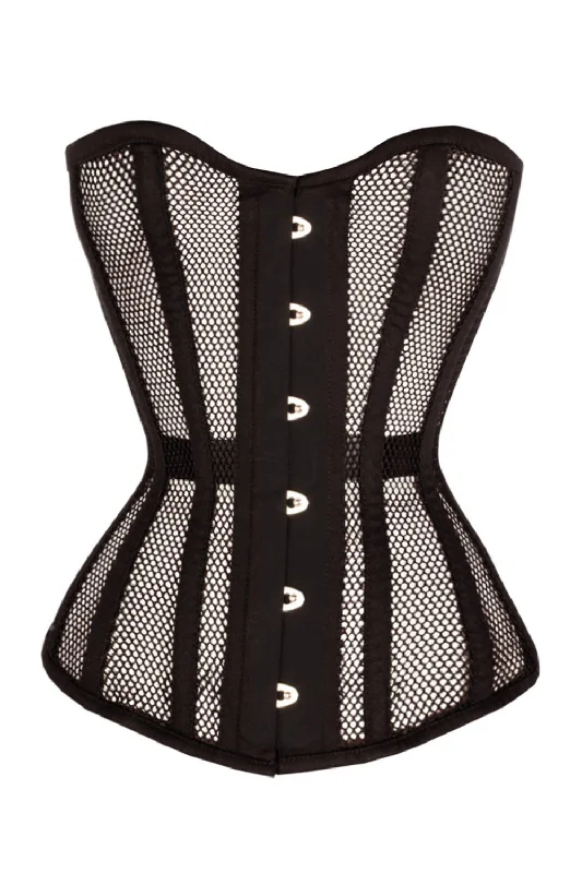 Longline Black Mesh Waist Taming Overbust Corset