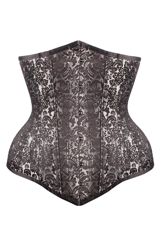 Long Elegant Silver Brocade Expert Waist Training Underbust Corset