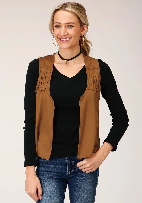 Roper Womens Brown Polyester Faux Suede Fringe Vest