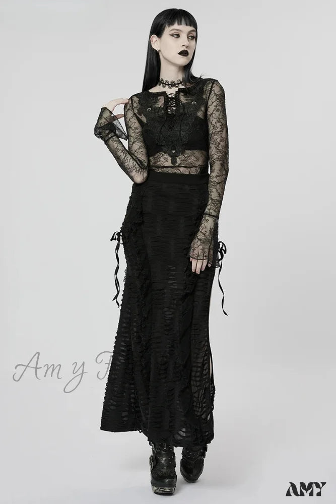 3D Sexy Gorgeous Women's Skirt Fashion Personality Long Lace Style Gothic Wavy Dark