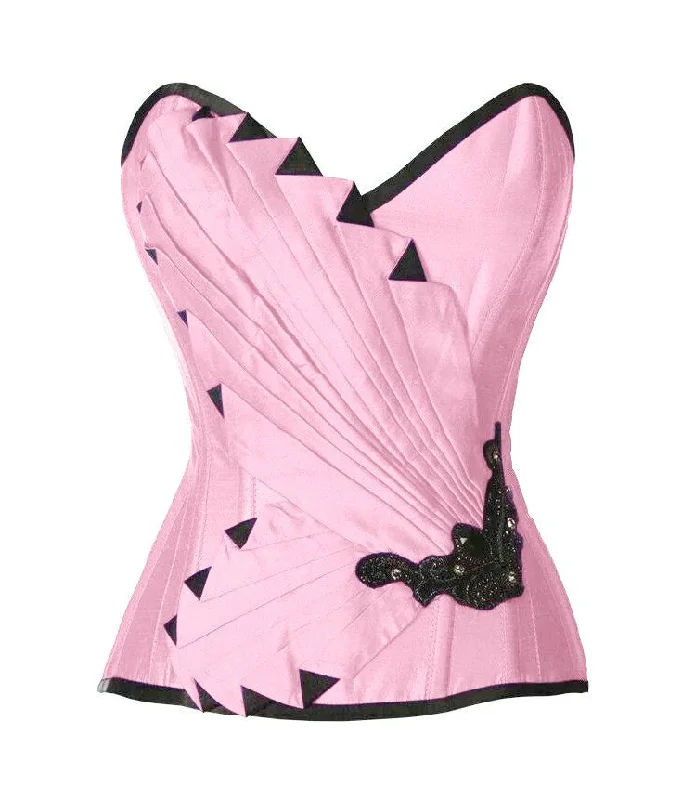 Abli Baby Pink Satin/Taffeta Embroidered Overbust Corset