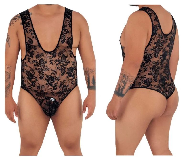 CandyMan 99380X Lace Bodysuit Black Plus Sizes