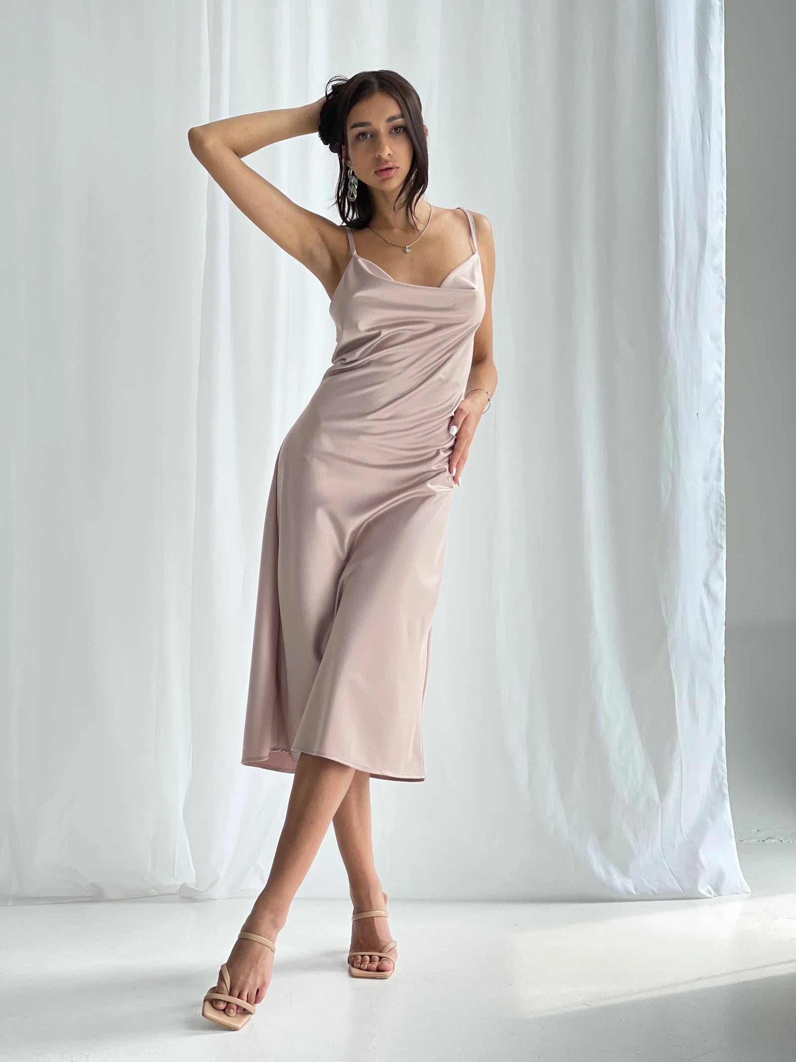 Bride Getting Ready Slip-Dress Beige Satin