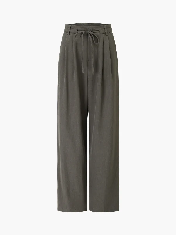 BerryBetty - Tie Front Buttoned Straight Leg Dress Pants