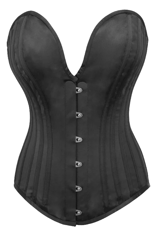 Black Satin Overbust Corset with Plunge Neckline