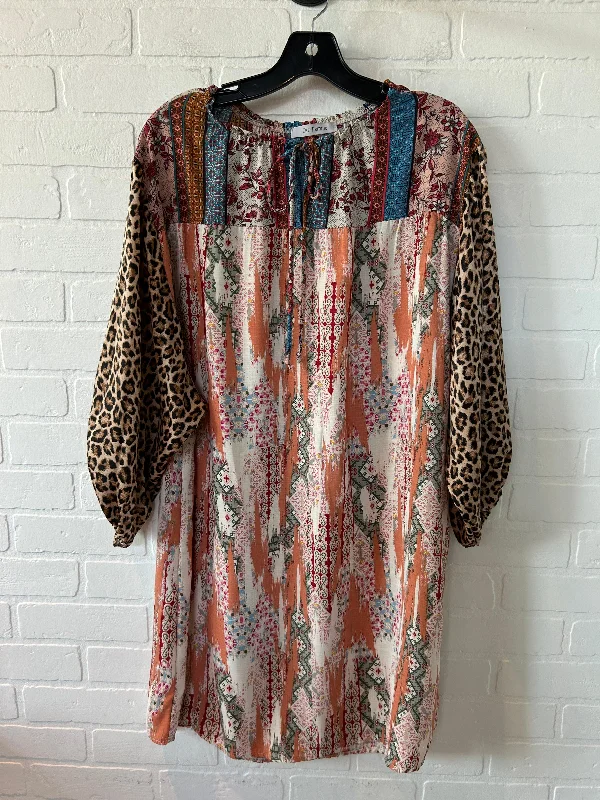 Orange & Tan Dress Casual Short Ces Femme, Size S