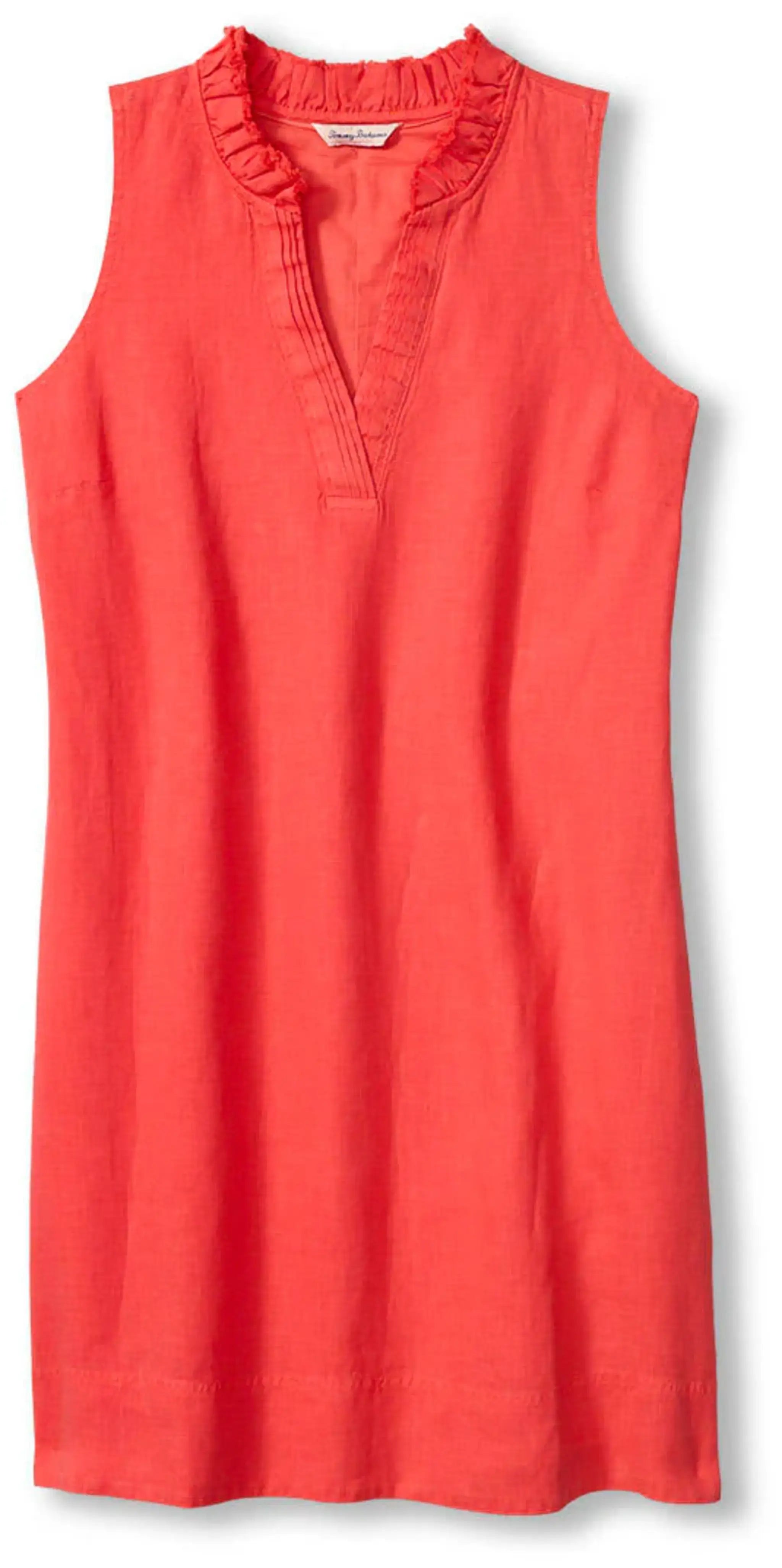 Tommy Bahama Women's Two Palms Double Ruffle Linen Dress - Bright Coral