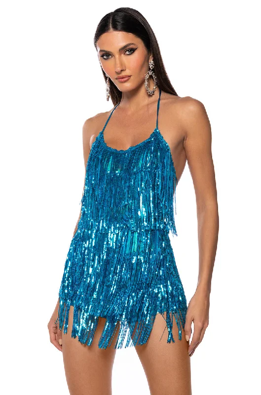 FLAPPER FRINGE ROMPER IN BLUE