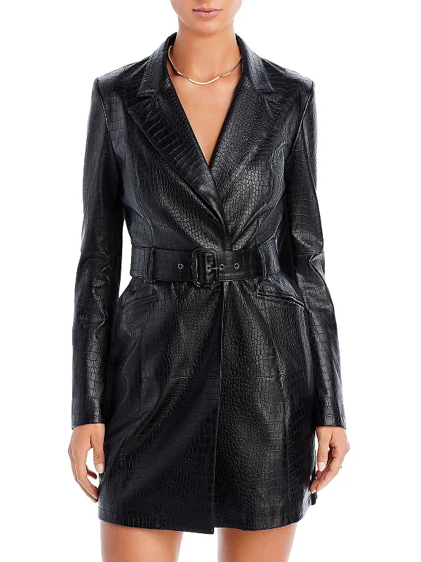 Clancy Womens Faux Leather Jacket Shirtdress