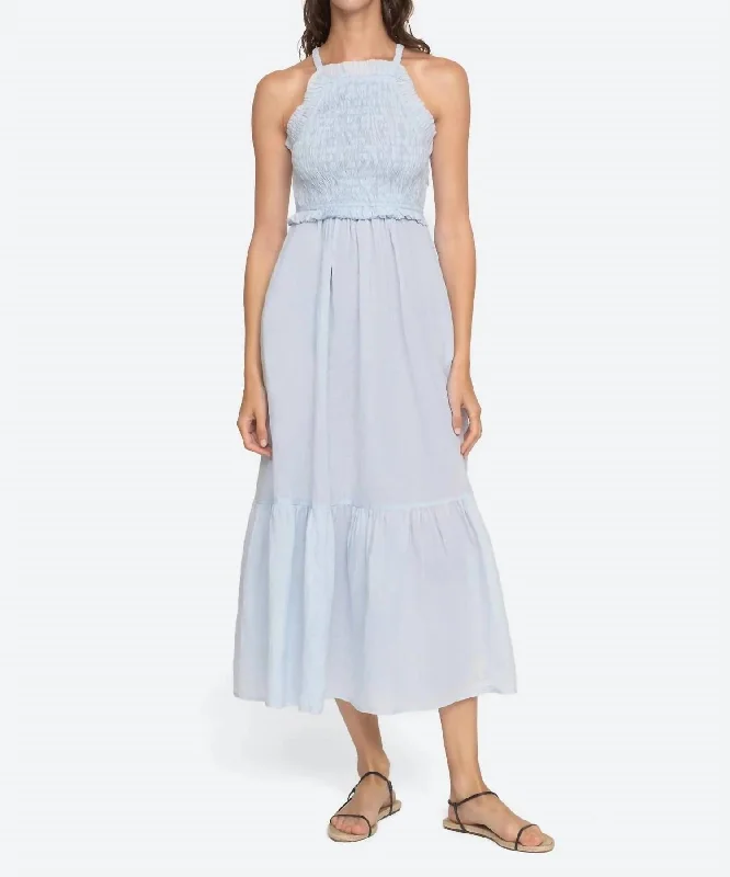 Cole Smocked Midi Dress In Sky