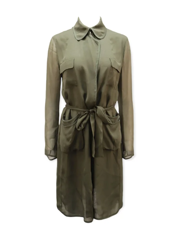 Diane Von Furstenberg Blaine Belted Jacket in Olive Green Silk