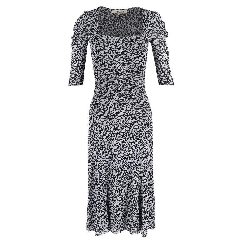 Diane von Furstenberg  Square Neck Printed Midi Dress in Multicolor Polyester