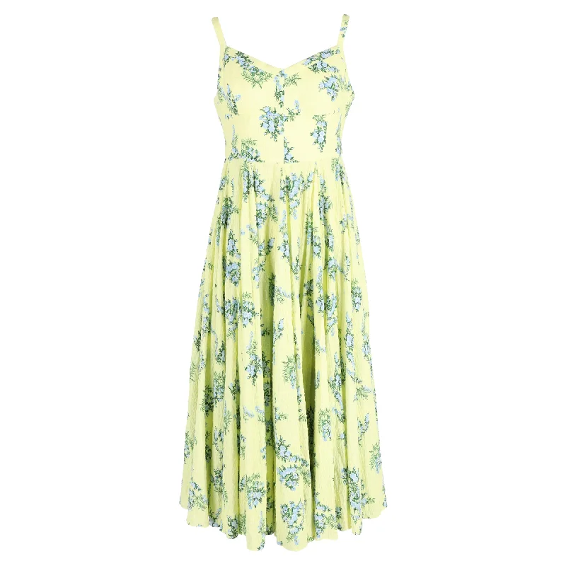 Emilia Wickstead Elita Floral-Print Seersucker Midi Dress in Yellow Cotton