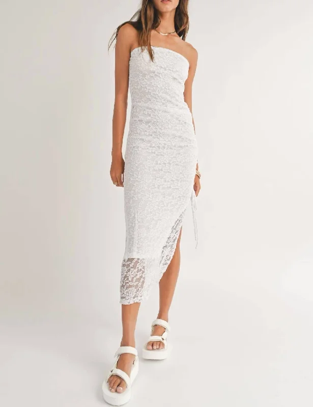 Fresh Air Side Ruched Midi Dress In White