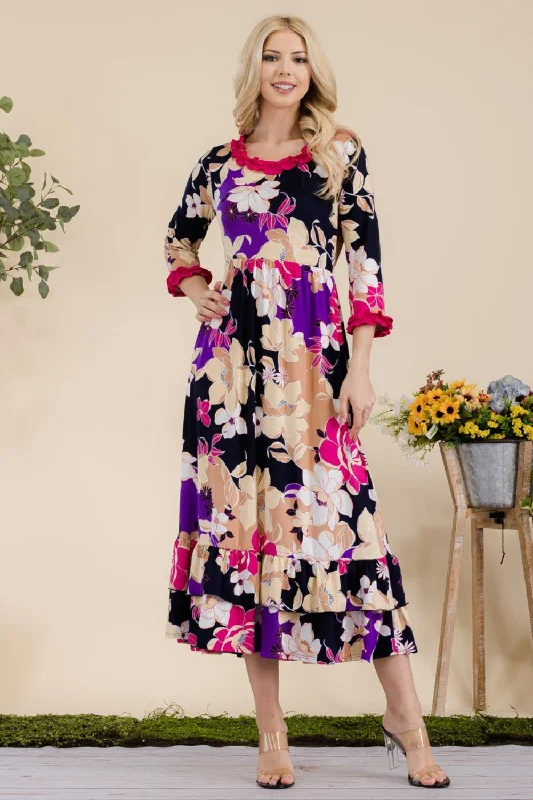 Full Size Floral Ruffled Midi Dress