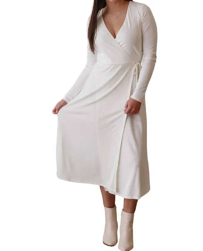 Icon Wrap Midi Dress In Off-White