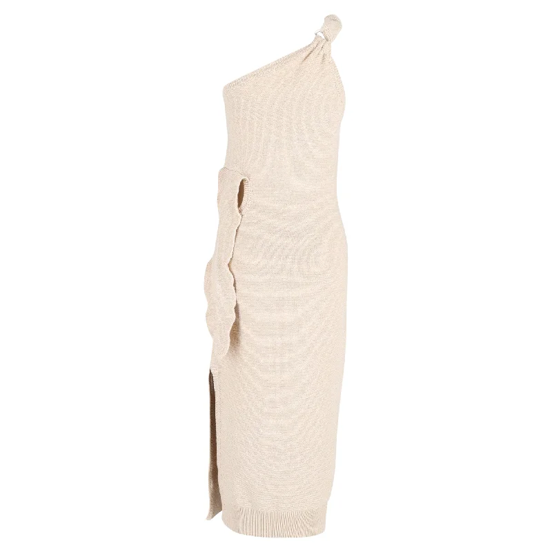 Jacquemus La Robe Maille Noeud Midi Dress in Beige Polyamide