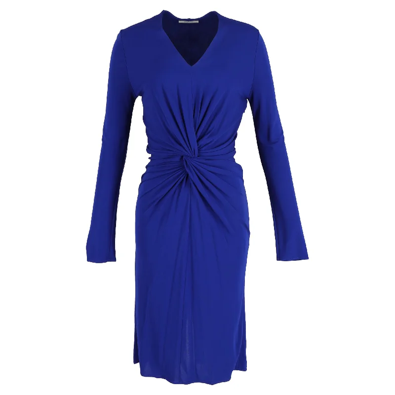 Lanvin Midi Long-Sleeved Twist Detail Dress in Blue Polyester