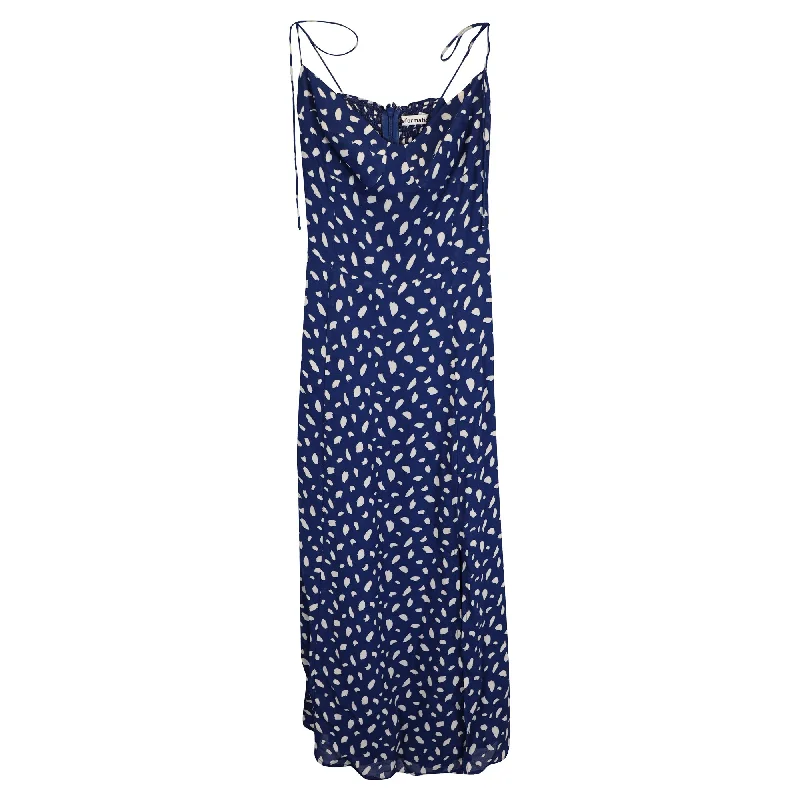 Reformation Moray Printed Midi Sleeveless Dress in Navy Blue Viscose