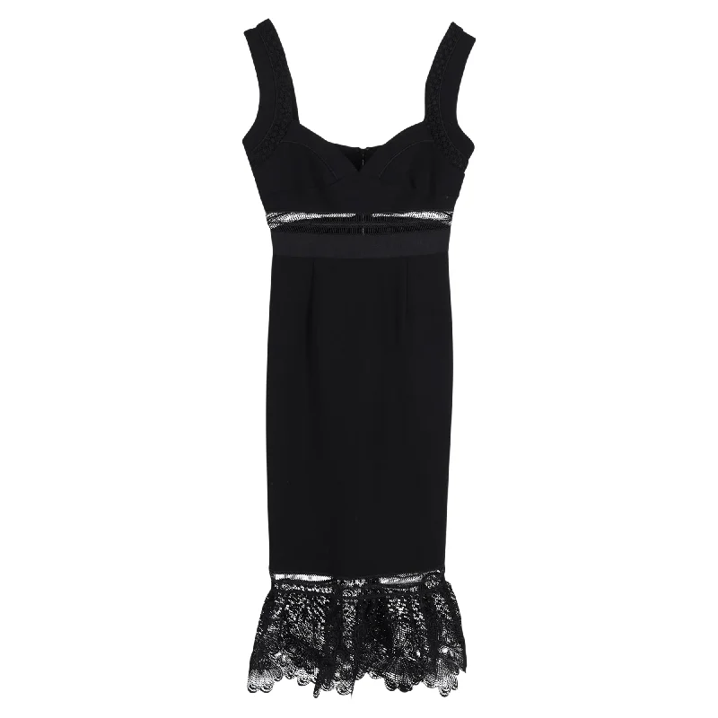 Self-Portrait Olivia Crepe & Lace Detail Sleeveless Midi Dress in Black Polyester