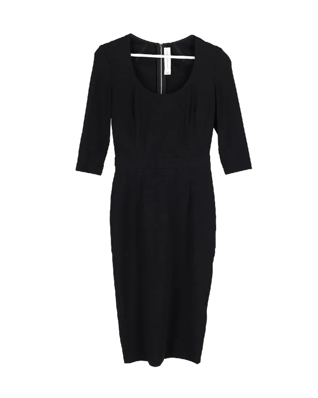 Victoria Beckham Pencil Midi Dress in Black Polyester Viscose