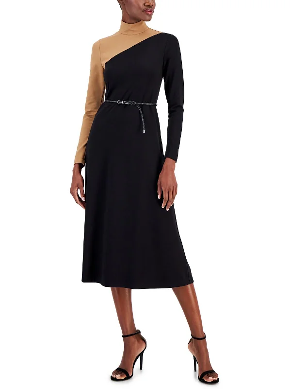 Womens Colorblock Casual Wear Midi Dress