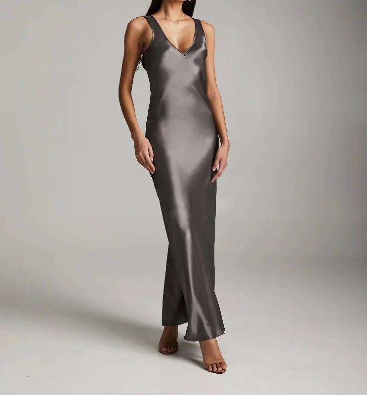 Double V Gown In Silver Mink