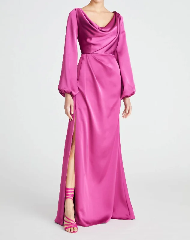 Eliana Cowl Satin Gown In Rosewood