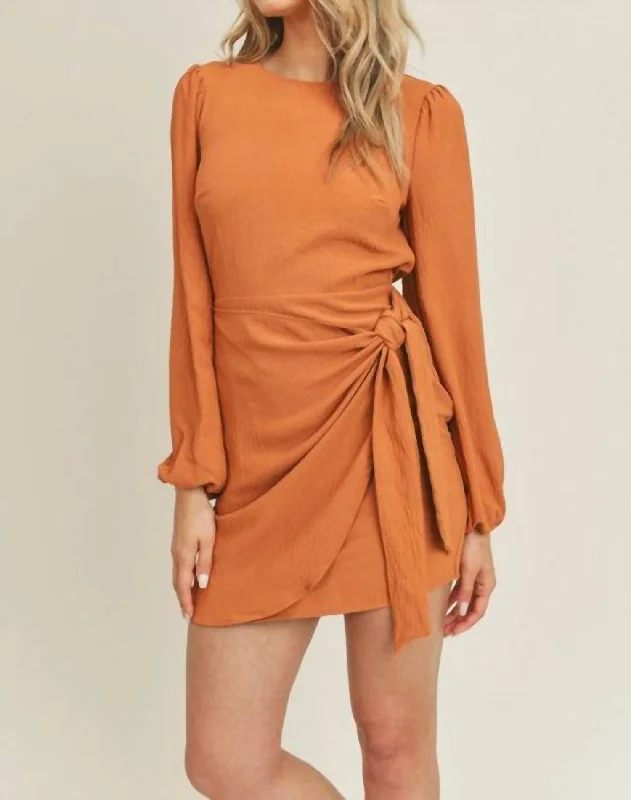 Lachelle Wrap Tie Mini Dress In Orange