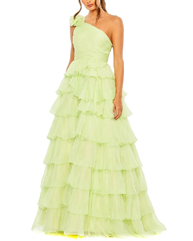 Mac Duggal One Shoulder Ruffle Tiered Ballgown